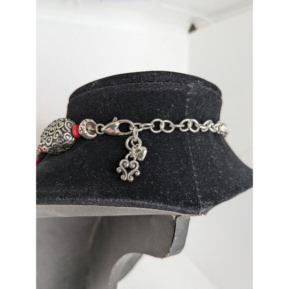 Brighton Red Coral Silver Plated Bead Necklace w/Adjustable Clasp Length 20" - Picture 3 of 6